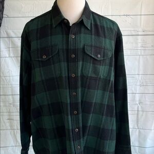 LL Bean wool button down long sleeve field shirt green buffalo check XXL